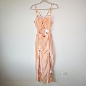 SABO Skirt‎ Peach Orange Cut-Out Lace High Slit Maxi Dress Size XS